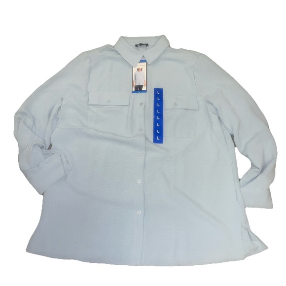 Hilary Radley Tops - Hilary Radley Women's Button Front Blouse Long Sleeves  Light Blue Size  L  NWT